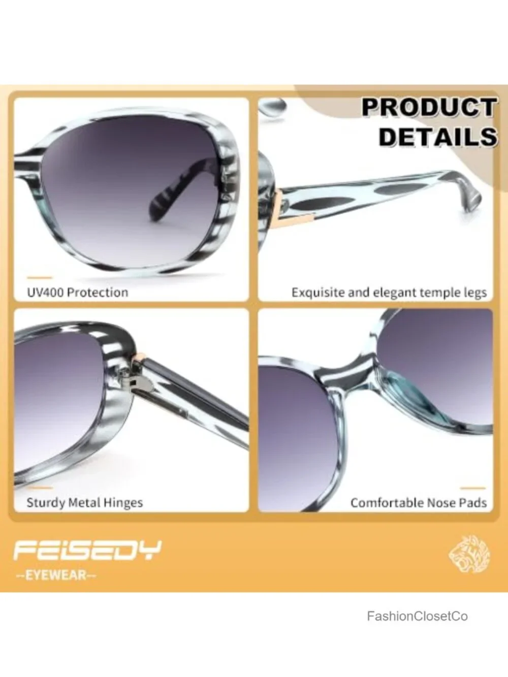 Vintage Oversized Square Sunglasses UV400 Protection Retro Lightweight